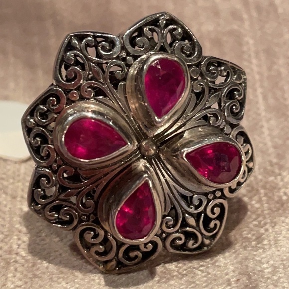 Mandala Flower Ruby Ring 925 Sterling Silver NWOTS - Picture 1 of 11